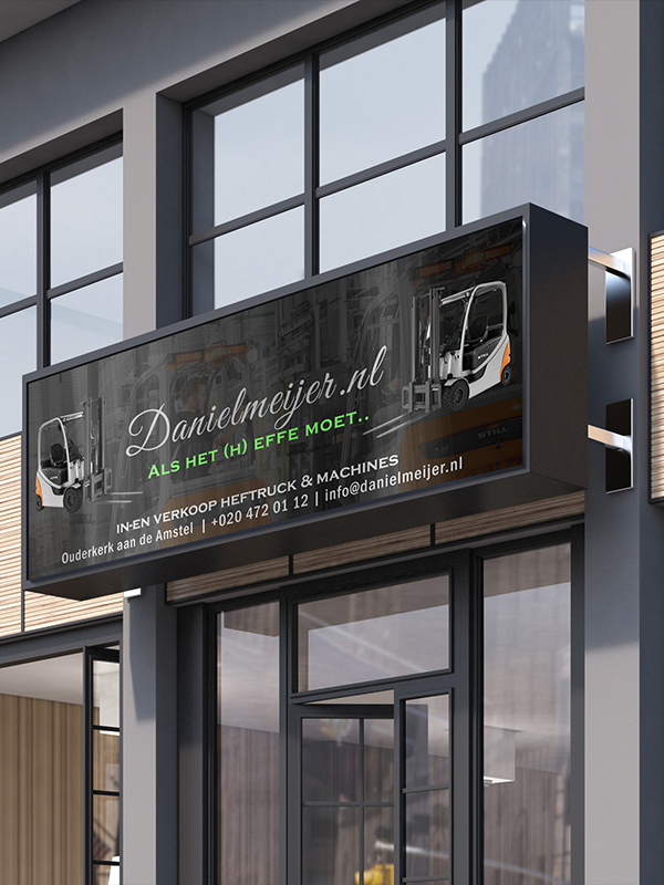 Gevelreclame Laten Ontwerpen voor Bedrijf velreclame van Daniel Meijer Heftruck & Machines zichtbaar aan bedrijfsgebouw